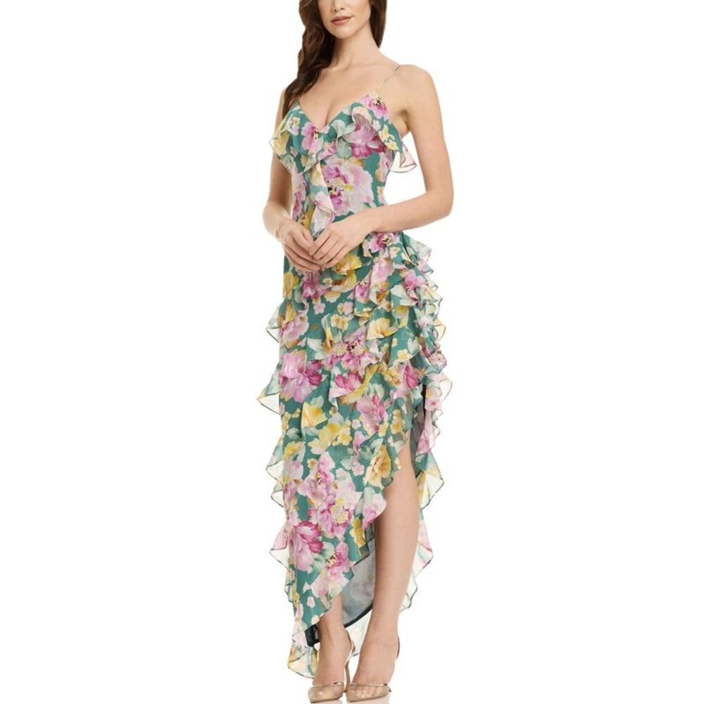 Dress the Population Womens Josefina Ruffle-Trim Dress XL Pine Multi - NWT $328